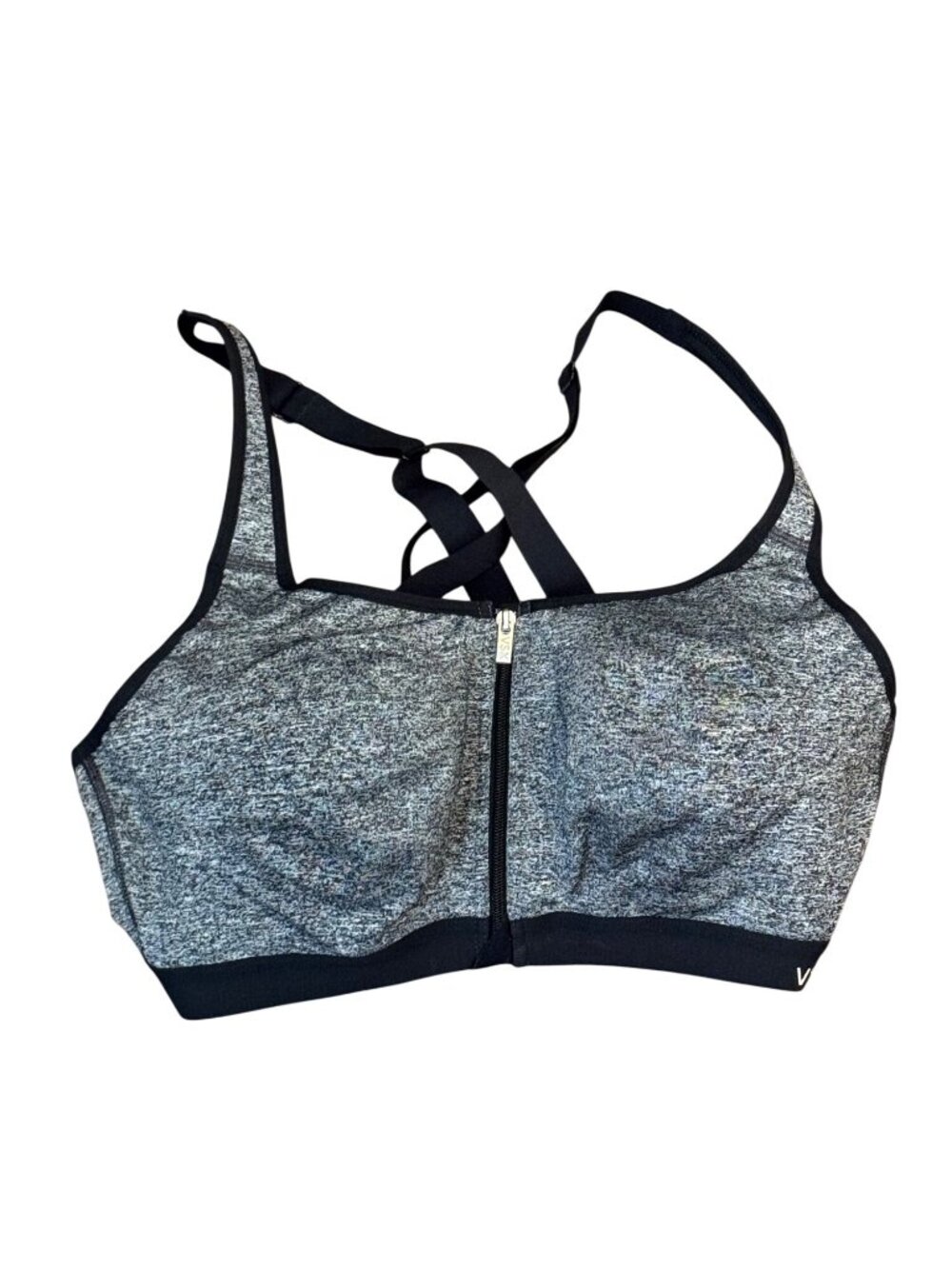 VSX Sport Gray Front Zip Sports Bra 38C With Crisscross Back Support